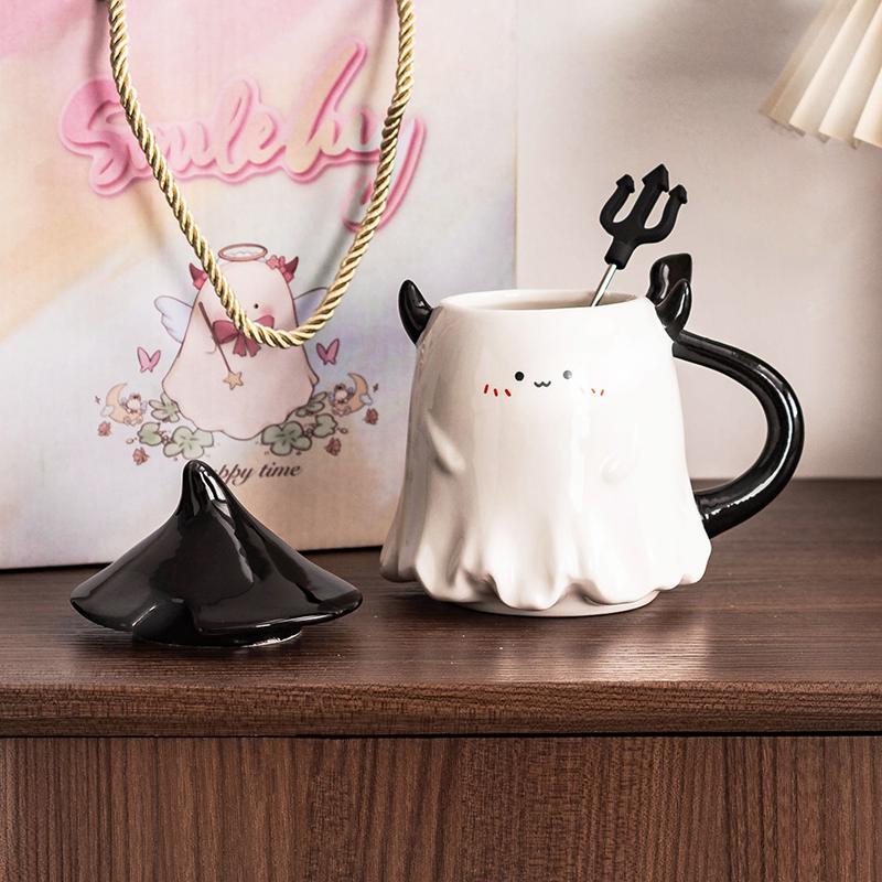Funny Mug with Lid Large Capacity Office Couple Ceramic Water Cup Personalized Coffee Household Mug Halloween Gift