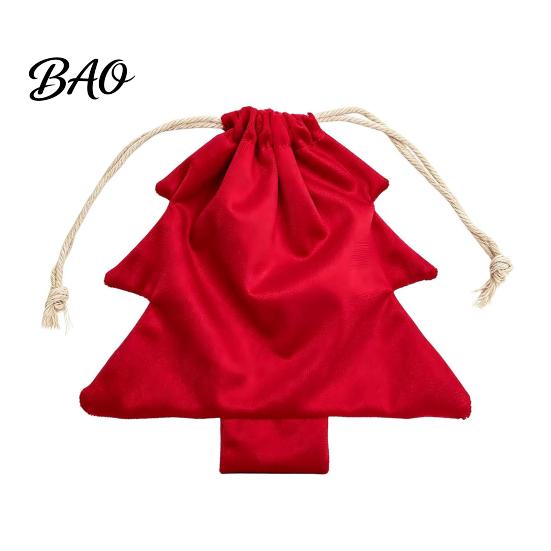 Holiday Goodie Bags for Kids Christmas Tree Drawstring Presents Bag, Reusable Plush Wrapping Pouch, Decorative Pendant Shaped Favors Bag Candy, Goody,
