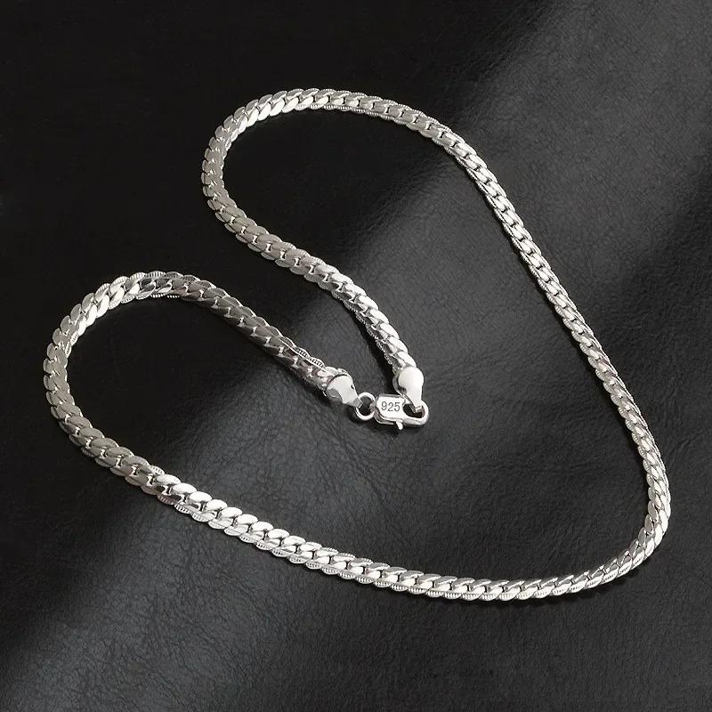 925 Silver 6MM Full Sideways Chain Necklace For Women Men Fashion Jewelry Sets Wedding Gift