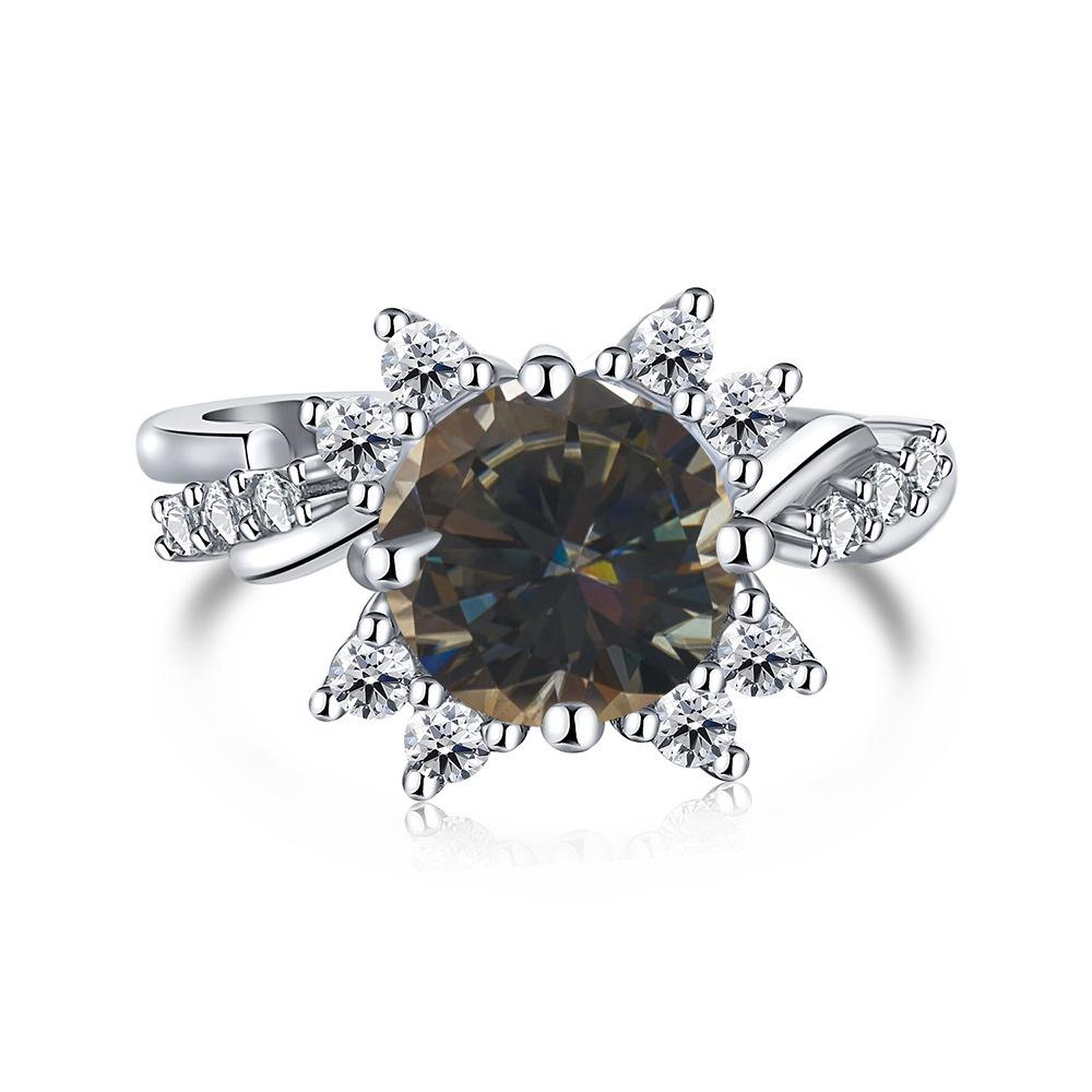 8mm S925 Sterling Silver Round Moissanite Micro Pave Flower Design Ring Ice Flower Sweet Daily Party Wear D VVS1 Exquisite Jewelry