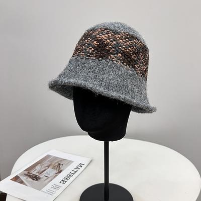 Mohairwolle gestrickter Fischerhut Damen einfacher Kontrastfarben Hut Taille modischer Retro vielseitiger Fischerhut