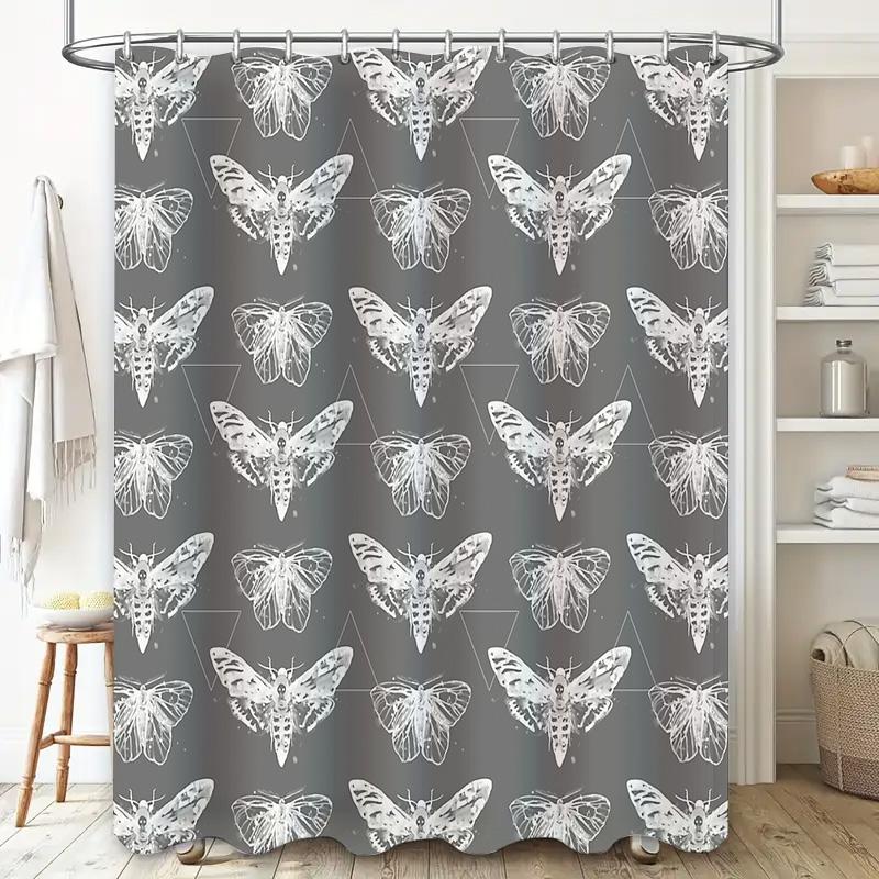 Moth Shower Curtain Nature Decor Vintage Botanical Pattern Bathroom Decor Rustic Home Decor Farmhouse Shower Curtain Artistic Wa