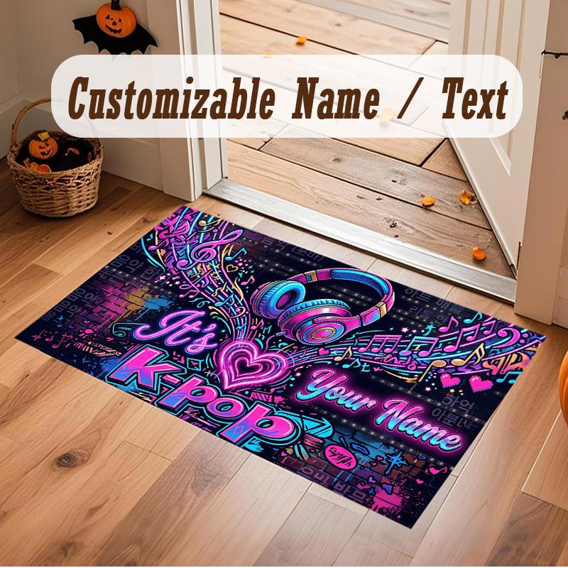 Love Romance Theme Soft Crystal Velvet Rug Custom Name & Text Print Non Slip Floor Rug for Bedroom Living Room
