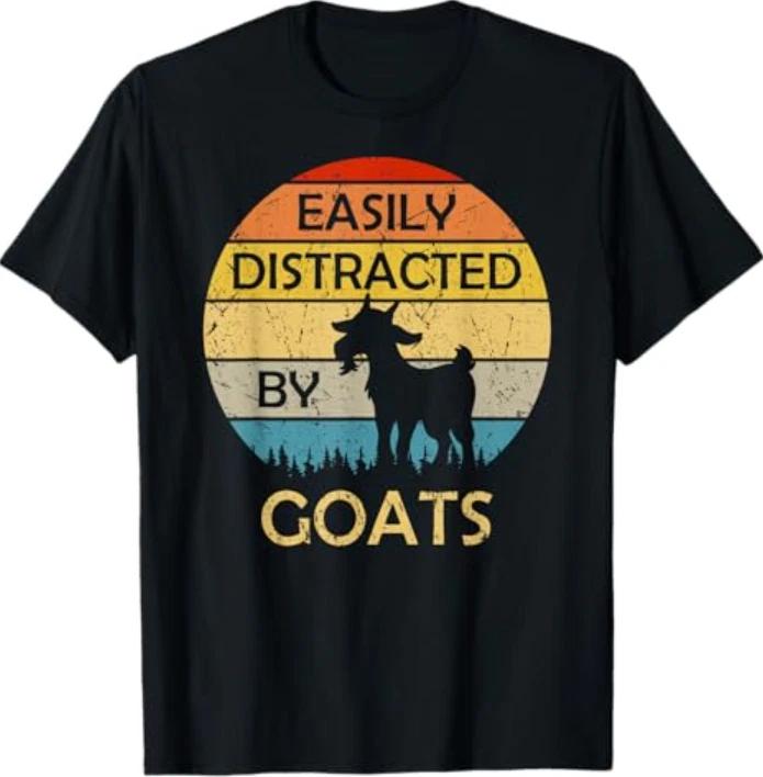 Easily Distracted By Goats Retro Vintage Funny Goat Lover T-Shirt S
