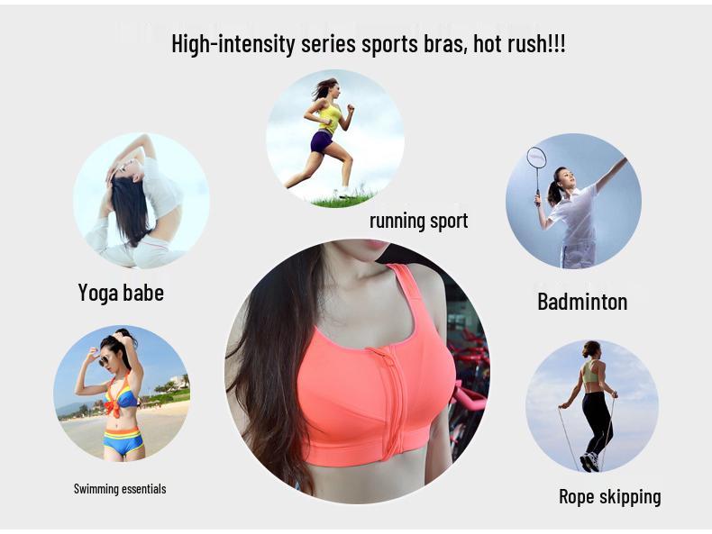 Wire-Free High-Intensity Shockproof Sports Bra with Front Zipper Adjustment