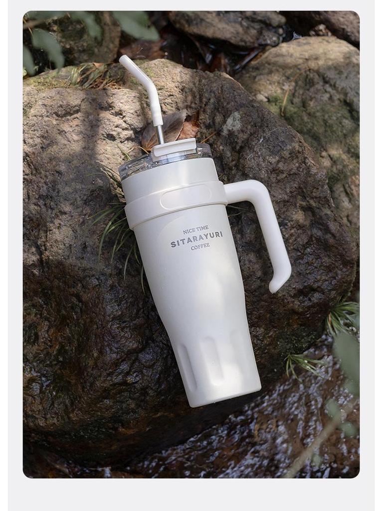 Multi-Purpose Portable Drinkware: Office & Outdoor Coffee/Water Cup with Straw and Handle.