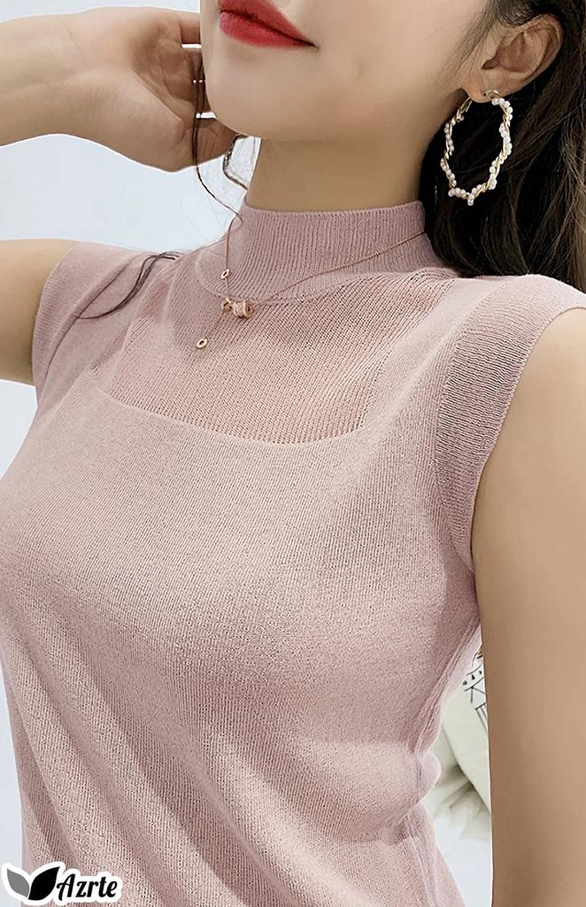 Azulte Sleeveless Tank Summer One Size Fits Size 268 Women's See-Through Top, Knit, Slimming, Stretch, Sexy, Elegant, Most, Thin, Black,