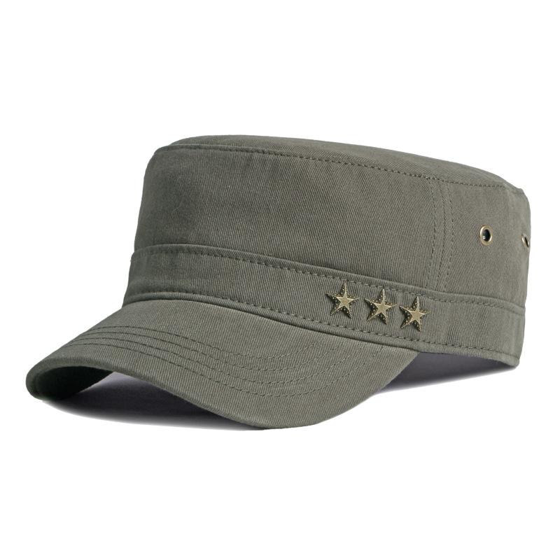 Casual Flat Top Army Caps For Men High Quality Cotton Military Hats Women Solid Black Sun Hat Five-Pointed Star Decoration Visor