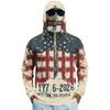 Men's Summer Long Sleeve Quick Dry Hooded Shirt with Flag Print for Outdoor Fishing Fitness Sports Sun Protection Top