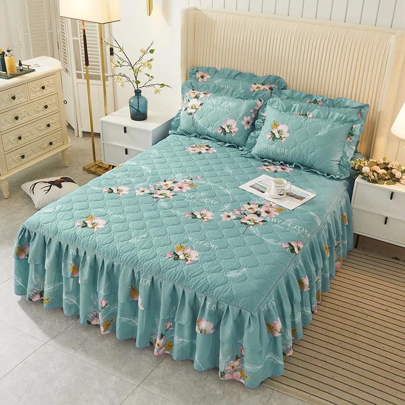 1piece Sheets for Bed Thick Warm Elastic Fitted Queen Mattress Pad Bedspread Bed Skirt Wedding Bedskirt No Pillowcase