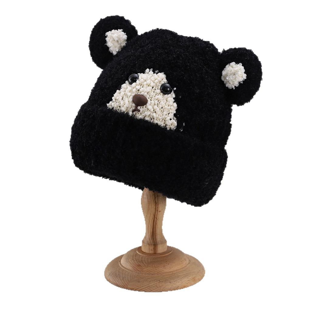 Cute Bear Warm Wool Hat Women'S Autumn And Winter Casual Thickened Velvet Knitted Hat Fashionable Cold Hat