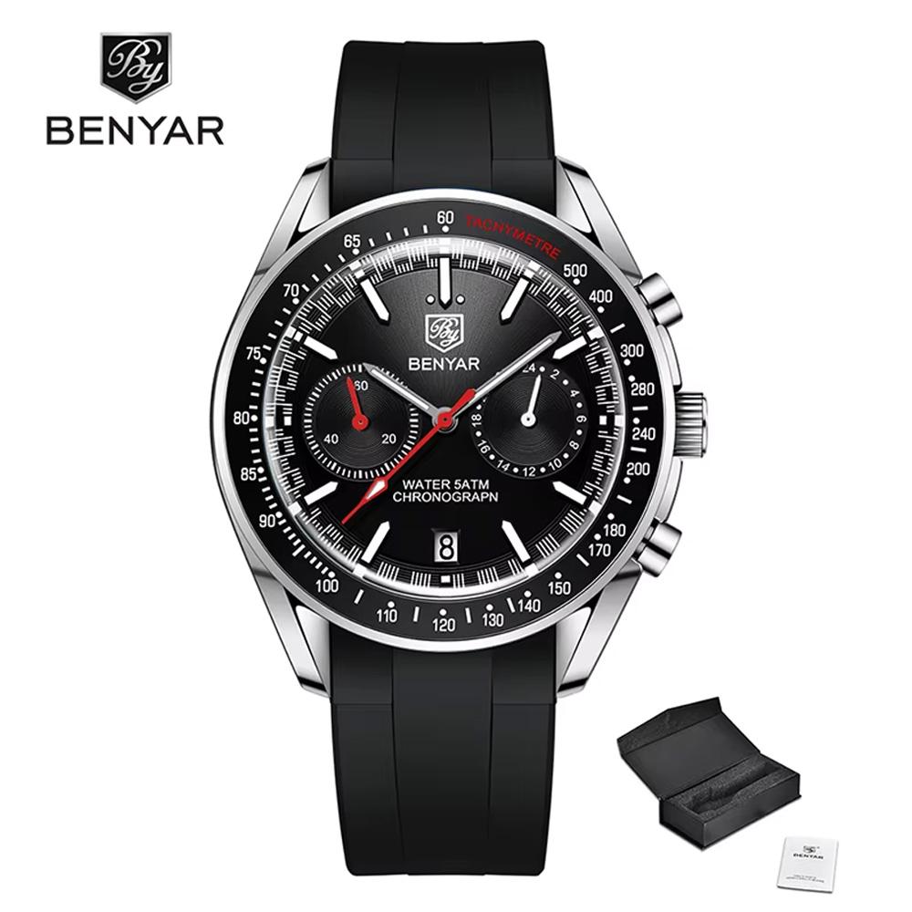 BENYAR New Moon Luxury Quartz Chronograph Men Watches Sports Waterproof Automatic Watch For Men Luminous Clock Reloj Hombre