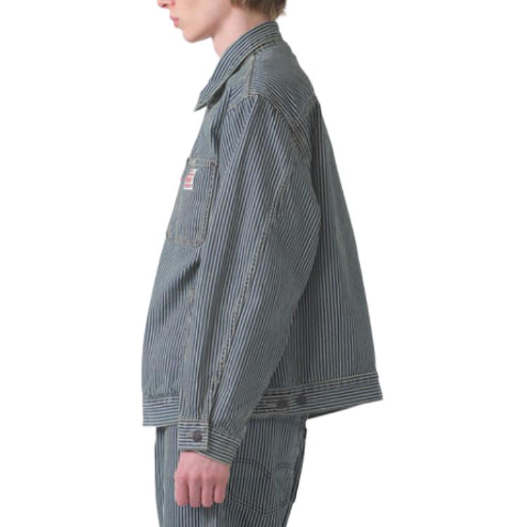 Levis SS25 Gestreiftes Muster Knopfverschluss Jacke Herrenjacken Hellblau A4820-0016