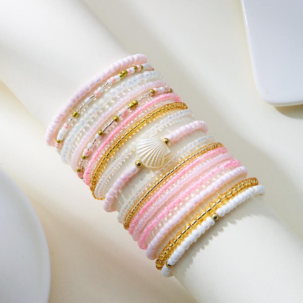 17 Pcs Bohemian Colorful Elastic Beaded Bracelets Stretchy Strand Bangles for Summer Beach Party Vacation Jewelry