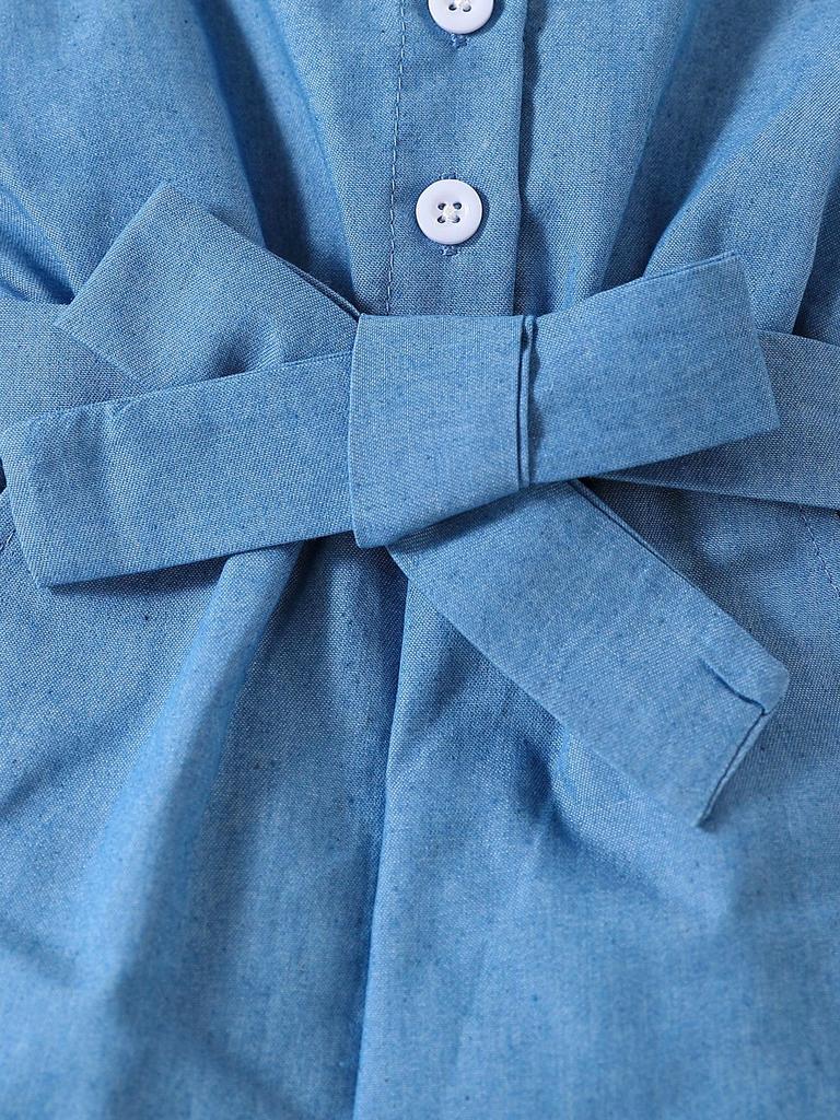 Summer children's 3-7 years old one-piece dress with strapless lace edges and bow buttons - denim girls' one-piece casual fashion children's pants