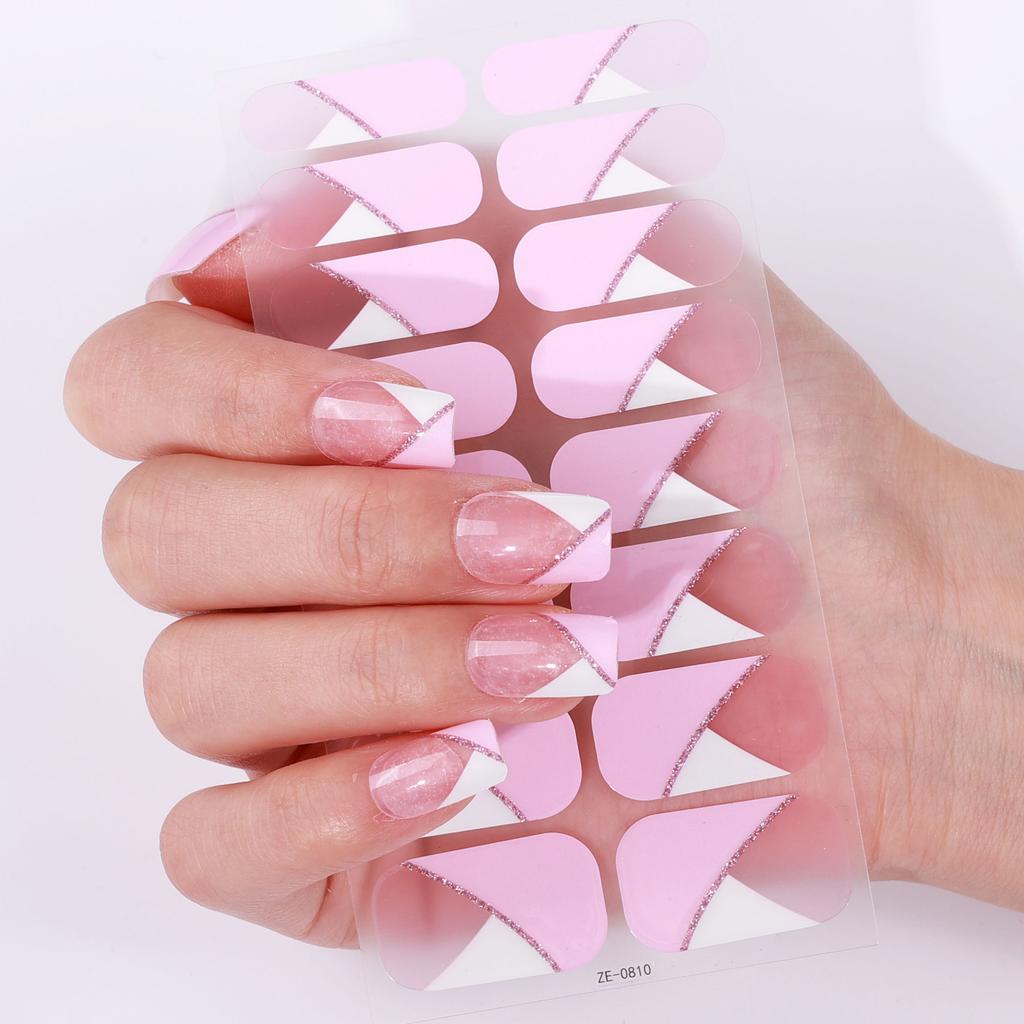 16Tips French Baking-FreeNail Polish Stickers Glitter Stripes Self-Adhesive Full Cover Nail Wraps DIY Manicures Decoration Decal