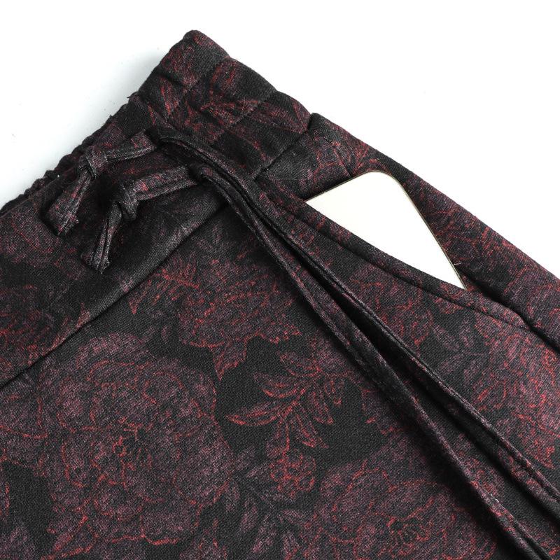 Women's Spring Elastic Waist High-Waist Wide Leg Culottes for Middle-Aged and Elderly