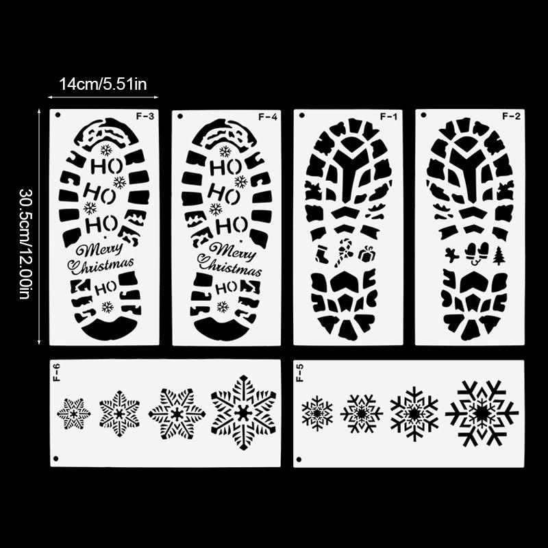 

6pcs Christmas Snowflake Footprint Stencil Santa Claus Footprint Painting Template Scrapbook Coloring Embossing Album Xmas Decor