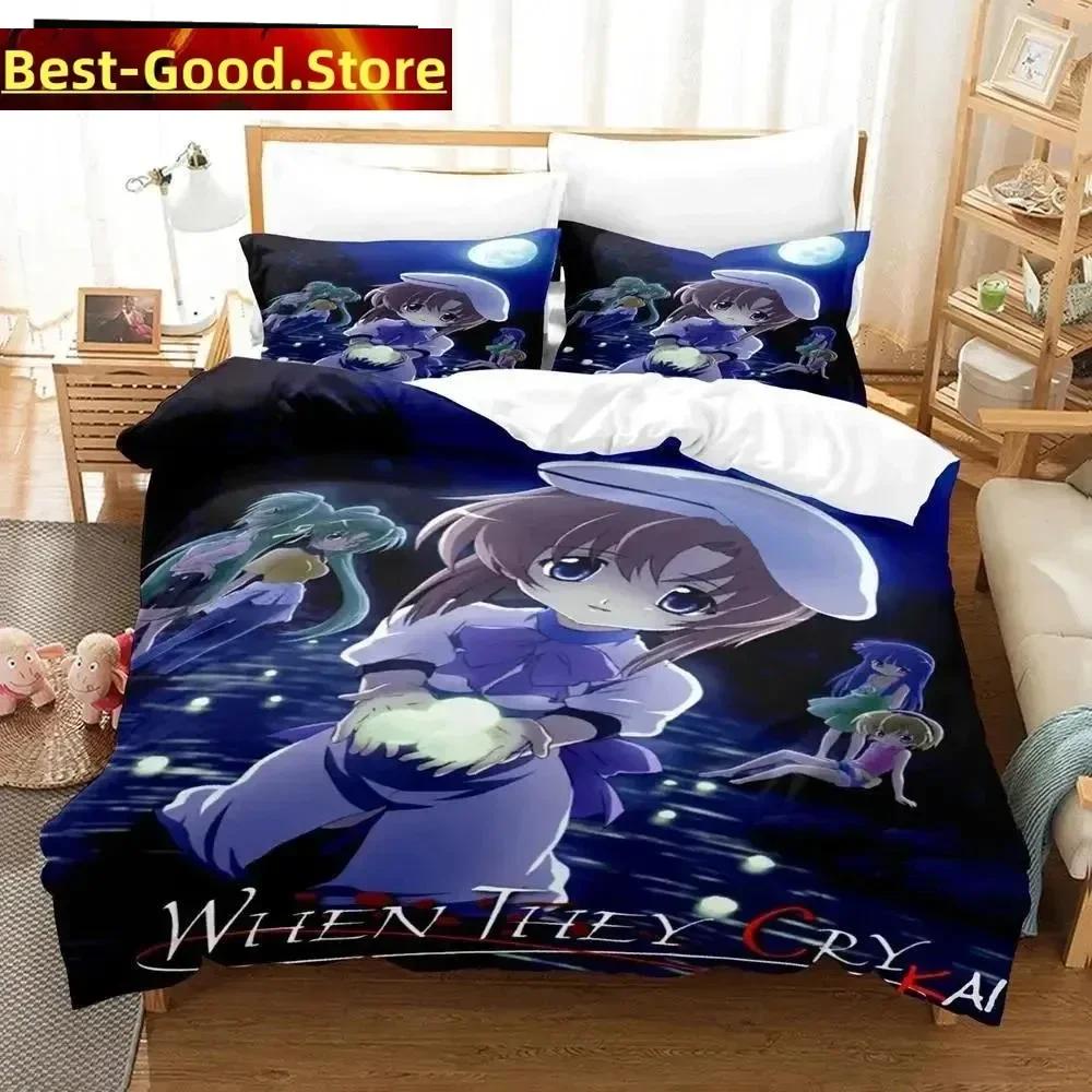 3D Anime Higurashi When They Cry Beding Set Printed Bed Linen Set With Pilowcase Bed Soft Duvet Cover Single Double Quen Super King-Sized Dimensionsd