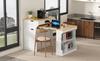 Kitchen Island with Casters, Extendable Dining Table with Power Strips and Two Drawers, Serves As Sideboard or Buffet for Dining Room (White)