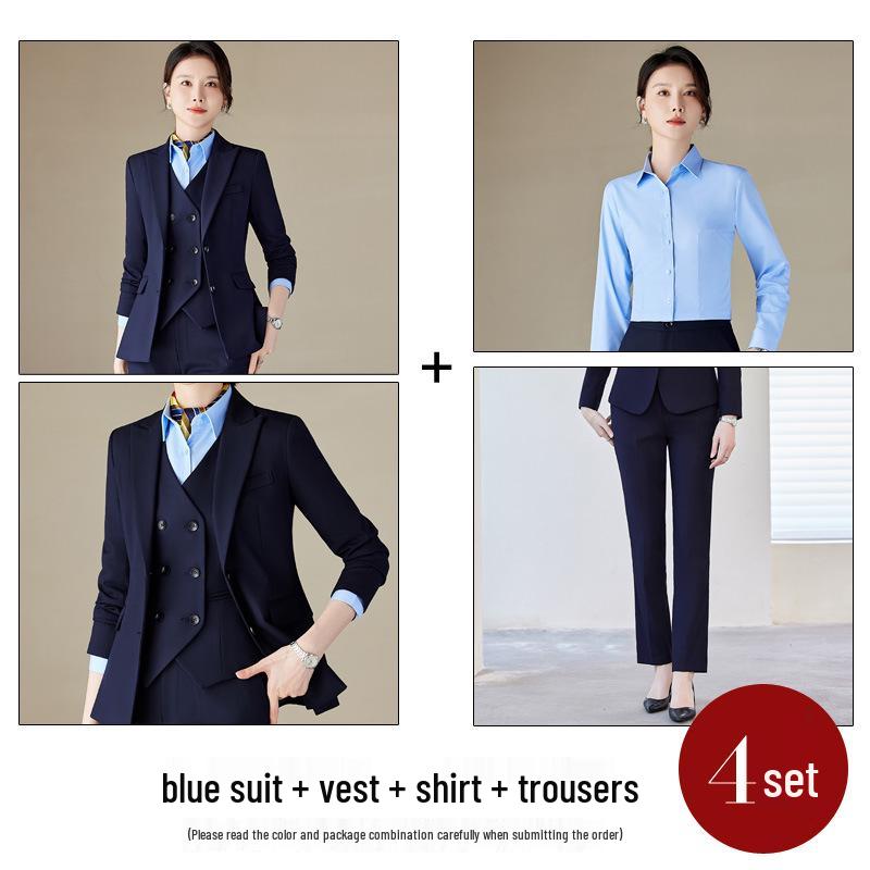 Professional Women's Autumn Suit Set - Formal Workwear for Hotel Front Desk Manager with Long-Sleeved Jacket and Pants