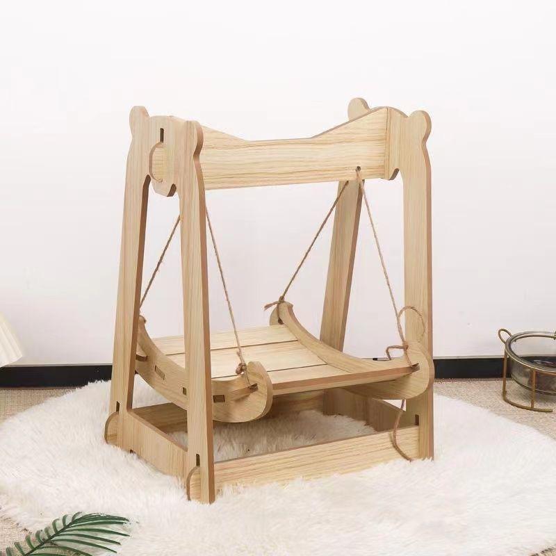 Wooden Cat Swing Bed Hanging Hammock Indoor Cats All Season Detachable Pet Lounger