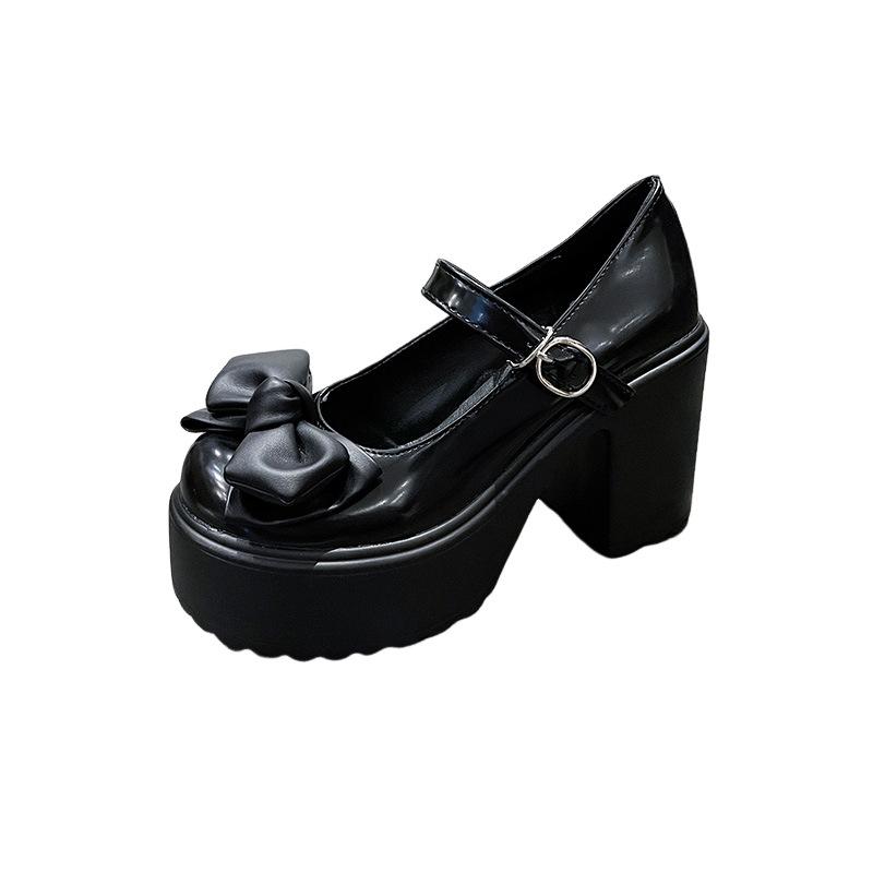 

Модные женские туфли Мэри Джейн на высоком каблуке из искусственной кожи с бантом на платформе, туфли-лодочки для женщин на высоком каблуке с пряжкой на ремешке, вечерние туфли 34 чёрный