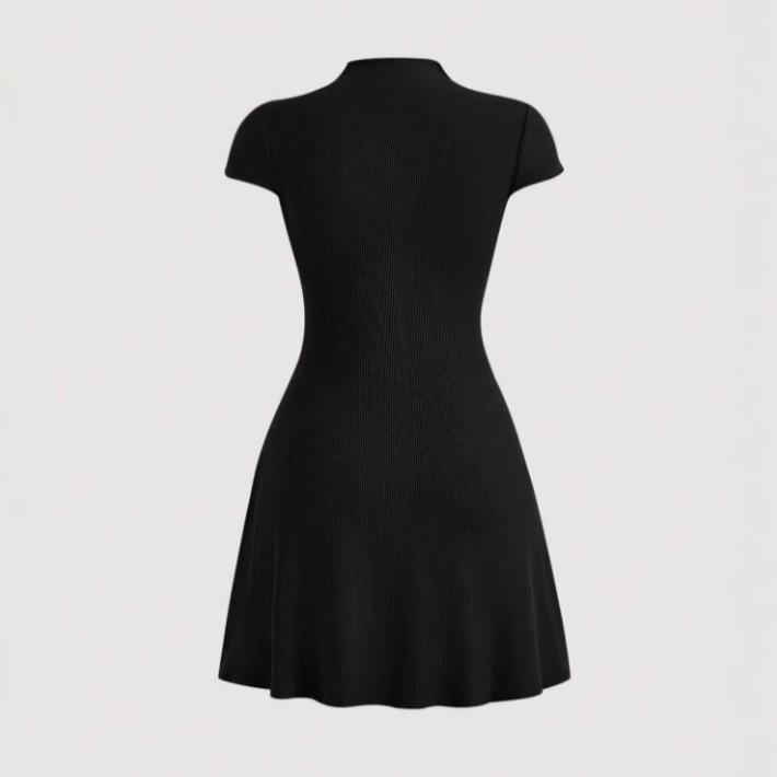 European and American Women's Clothing New Slim-fit Summer Short-sleeved A-shaped Skirt Pullover Round Neck Small Pit Strip Slim-fit Dress