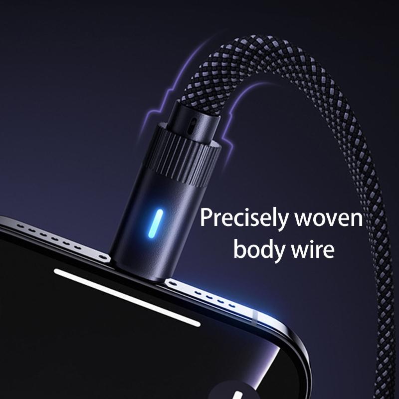 Braided Type C Cable Angled Connector With Soft Glowing Light Supports 100W Charging Braided Cable for Multiple Devices