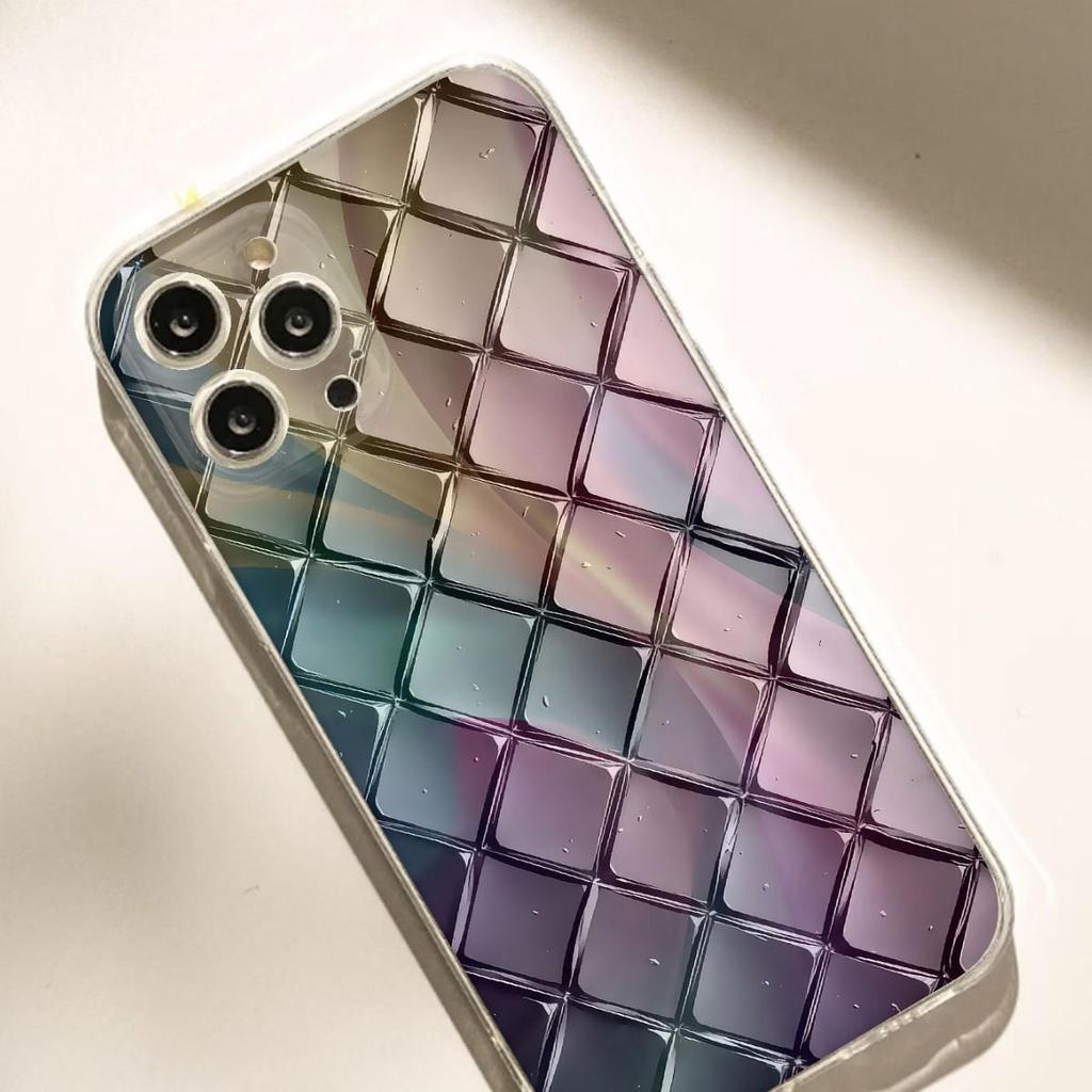 Vibrant Plaid Anti-Shock Transparent Case for iPhone 14/15/16/17 Pro Max.