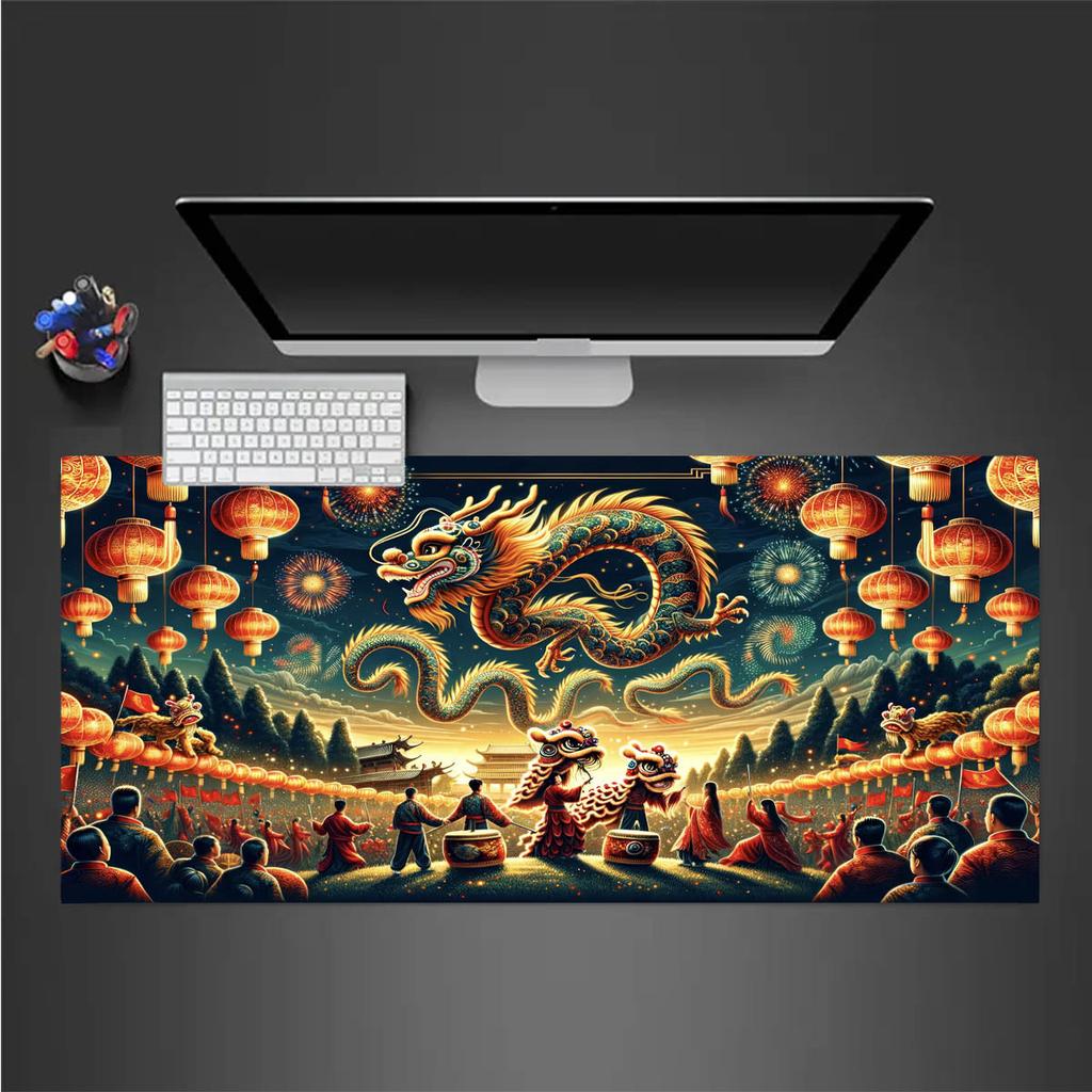 1pc Happy New Year Anime Mouse Pad Big Large Desk Mat Non-Slip Rubber Base Light Gaming Room for PC Computer Laptop Unisex