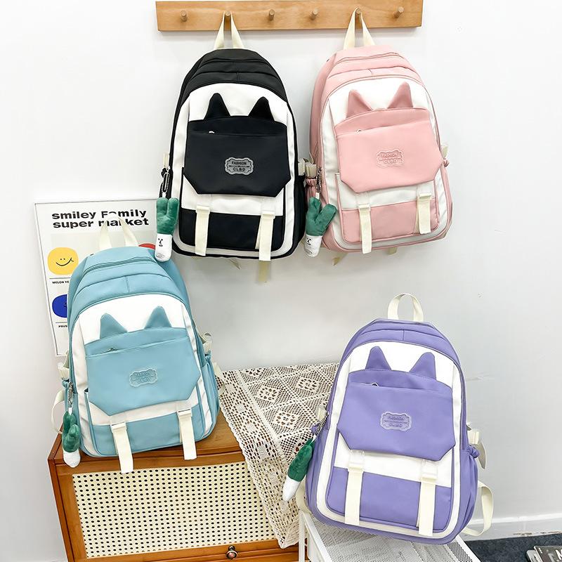 Three-piece Backpack Set Cat Ears Female Large Capacity School Bag Student Backpack