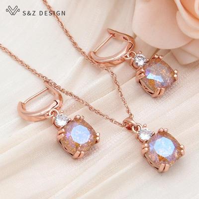 Moda Maillard Outono Inverno Laranja Quadrado Conjuntos de Jóias de Cristal Para Mulheres Cor de Ouro Rosa Brincos Pendentes