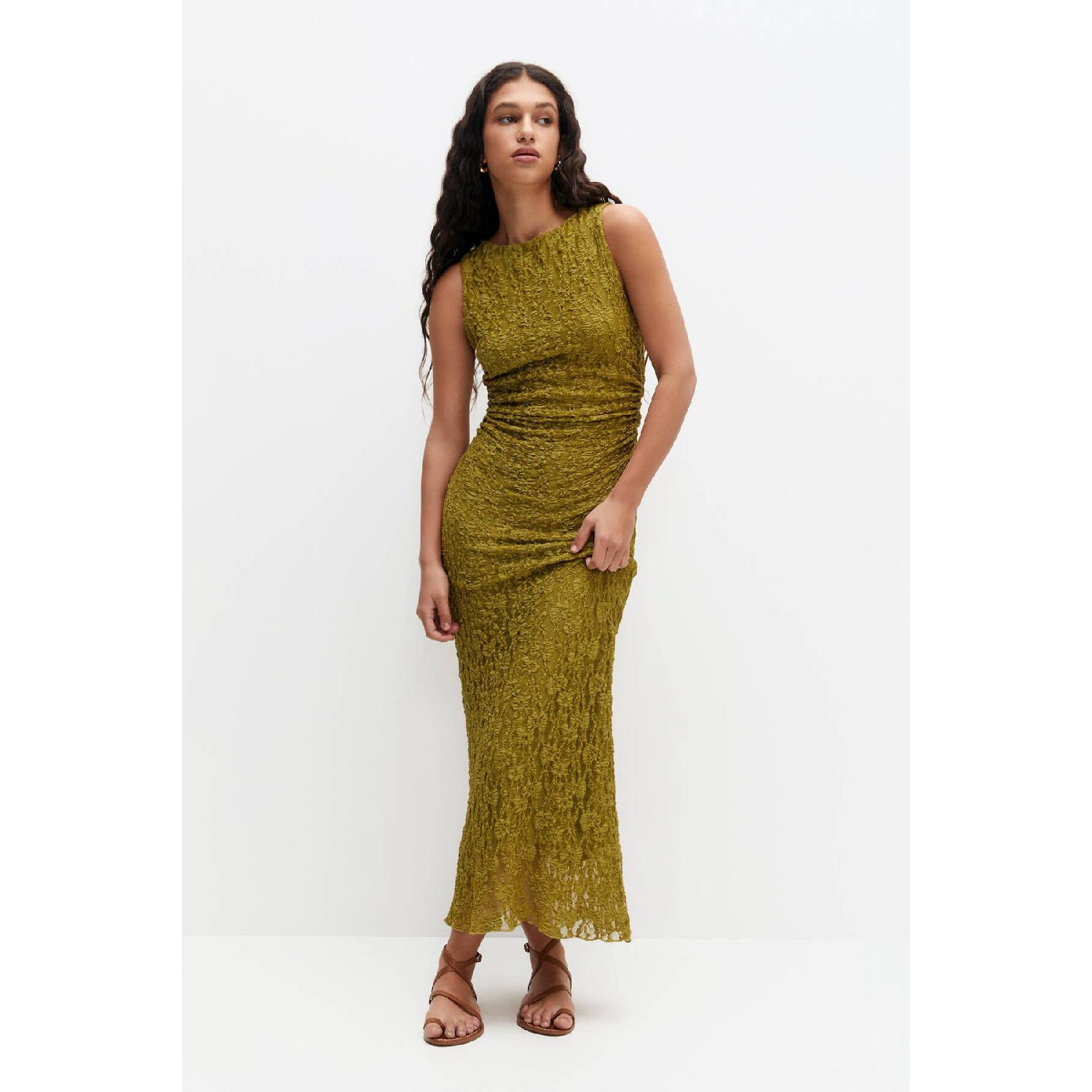 

Кружевное платье миди без рукавов XS зелёный