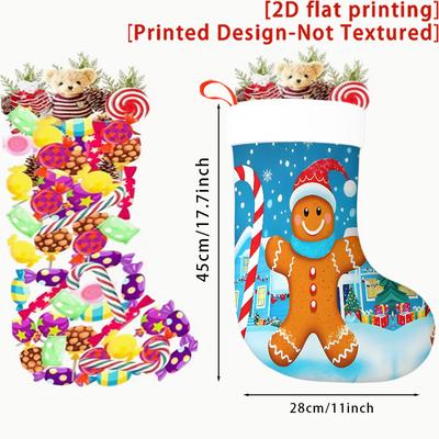 Christmas Decoration Fireplace Hanging Stocking Christmas, Candy Cane, Gingerbread Man 2D Flat Christmas Gift