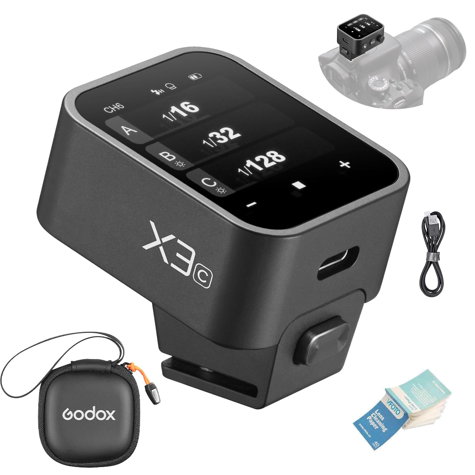 

GODOX Wireless Flash Trigger X3C Transmitter High Speed Sync OLED Touch Screen Rechargeable Wireless GHz Wireless X System Transmitter with TCM