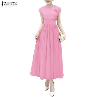 Vestido Largo Casual de Verano para Mujer con Cuello Redondo y Manga Corta