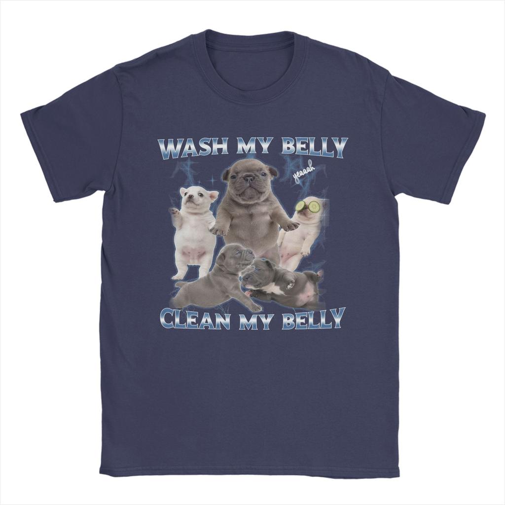 Men Women Funny Pibble Meme Wash My Belly T Shirt Pure Cotton Print Tee Shirts  Top Clothing