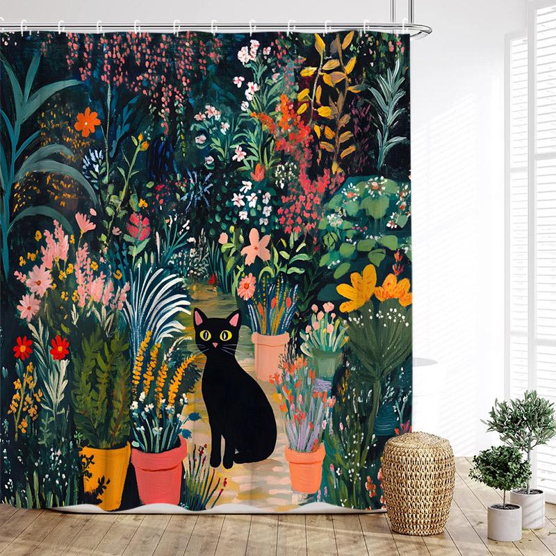Colourful Tropical Plants Shower Curtains Desert Cactus Monstera Bonsai Leaves Bath Curtain Set Fabric Bathroom Decor with Hooks