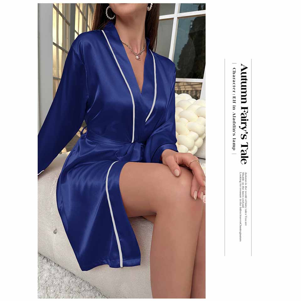 Damen Satin Morgenmantel V-Ausschnitt Kimono Bademantel Loungewear Kunstseide Nachtwäsche für Zuhause & Spa