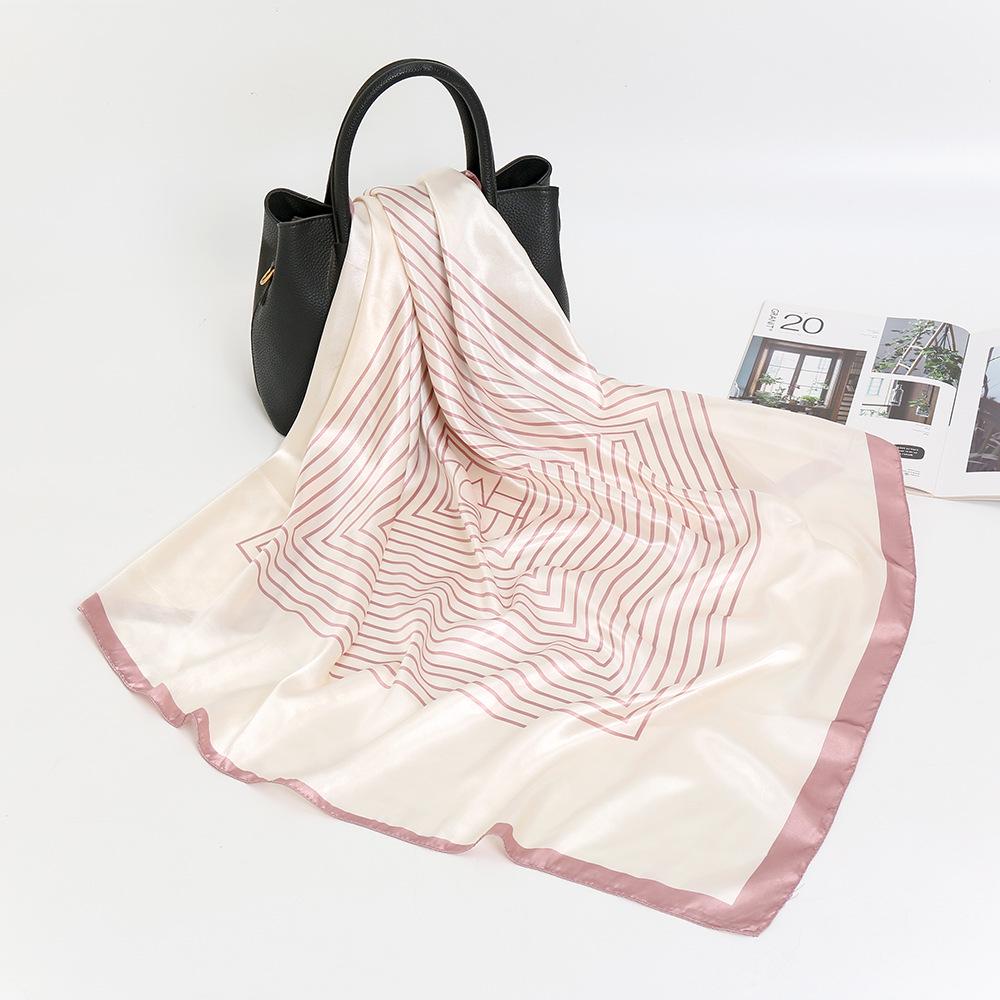 2024 Summer Korean Fashion Striped Satin Shawl for Women - Faux Silk Decorative Scarf FJ024