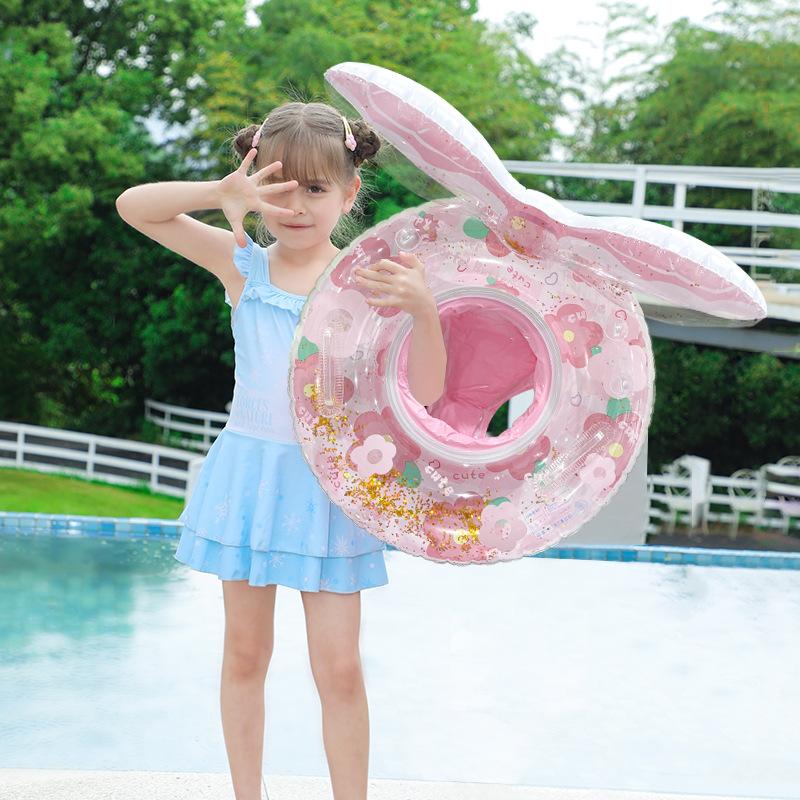 Internet Famous Cartoon Kids Swim Seat Ring Anti Rollover Thickened PVC Inflatable with Canopy Pocket for Water Entertainment