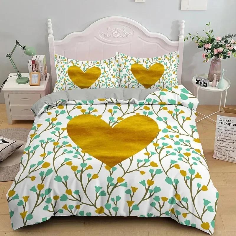 3D Love Heart Romantic Theme Valentine's Day Bedding Set Boys Girls Twin Queen Size Duvet Cover Pillowcase Bed Kids Adult