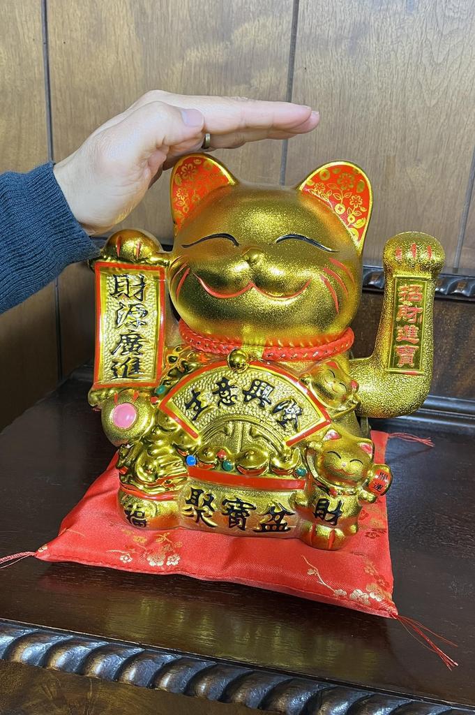 YRO Electric Golden with Movable Lucky USB Brings Good Grand Opening and Wealth Maneki-neko (beckoning Cat) Arms, Cushion-type Cat, Battery-operated,