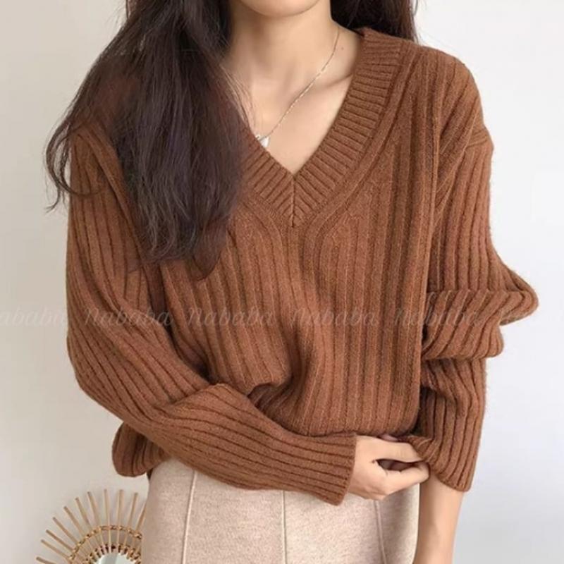 NaVaVa Women Soft Rib V Neck Long sleeVe Knit Sweater Nk3196