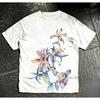 Retro Line Art Iris Flower Graphic Print Cotton Crew Neck Short Sleeve Tshirt Unisex Fresh Preppy Style Personality Casual Tops