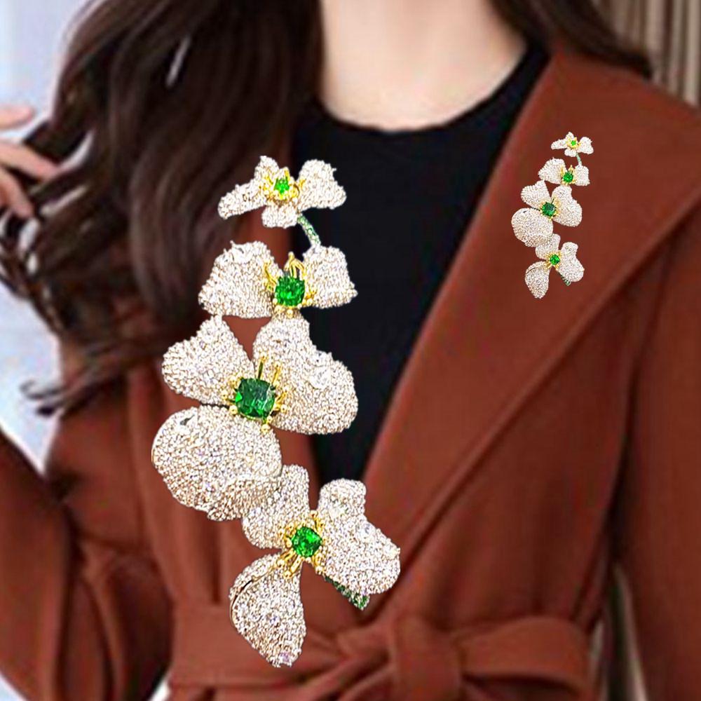 

Роскошная двухфункциональная цепочка-свитер с орхидеей и брошь: Брошь из циркона высокого класса для осени-зимы серебряный