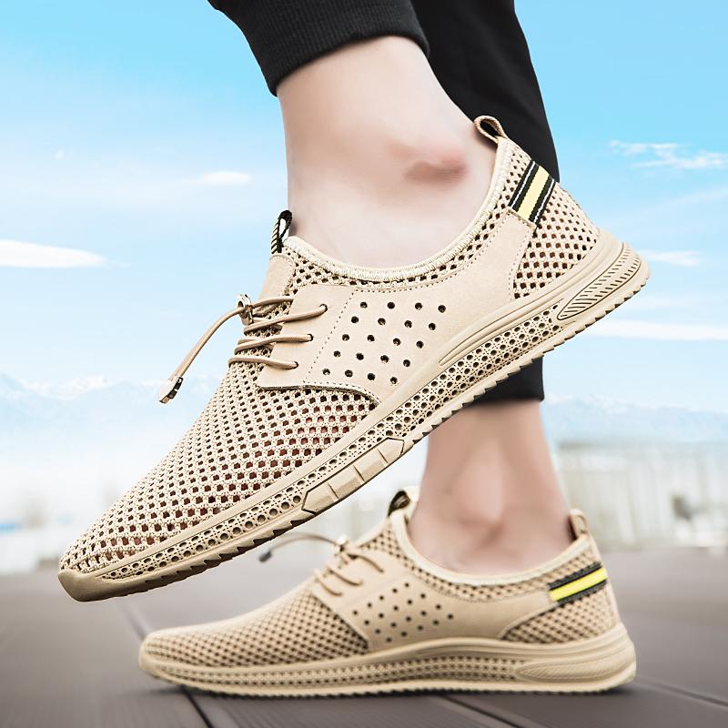 Fashion Lightweight Male Summer Footwear Breathable Mens Casual Shoes Hollow Out Men Flats Cool Moccasins Handmade Lace-Up Driving Shoes