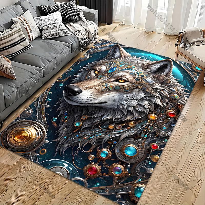 Majestic Wolf Adorned with Symbolism Carpet Yoga Living Room Room Decor Children's Crawling Mat Doormat Area Rug Games Mat