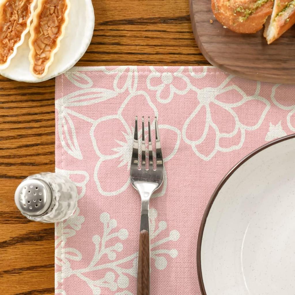 Pink Bloom Flowers Summer Placemats Set of 4, 12x18 Inch Seasonal Spring Table Mats for Party Kitchen Dining Pink Decoration